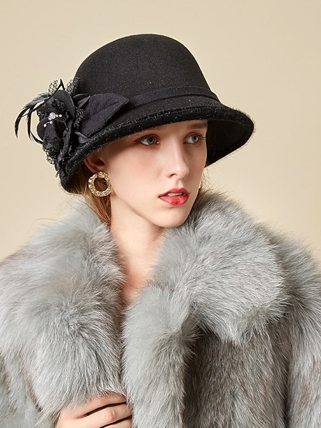 Party Hat Party Wedding Special Occasion Flower Flower Camel White Hat Gray Fall Winter Spring Holiday for Women