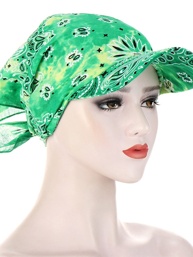 Women Bandana Scarf Cap Sunscreen Hedging Cap Printed Brim Baseball Cap Colorful Sunshade Hooded Scarf Headpiece Headscarf Baseball Hat for Women