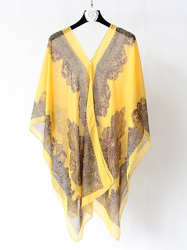 Fashion Women Scarf Shawl Poncho Printed Sunscreen Scarf Sun Protection Shawl Beach Shawl Bikini Cover Soft Comfortable for Women