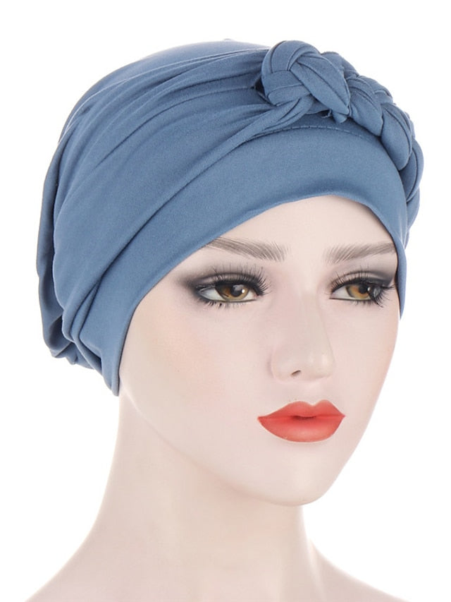 Women Lady Muslim One Half Braid Head Turban Wrap Cover Soft Hat Hair Loss Bonnet Beanies for Women