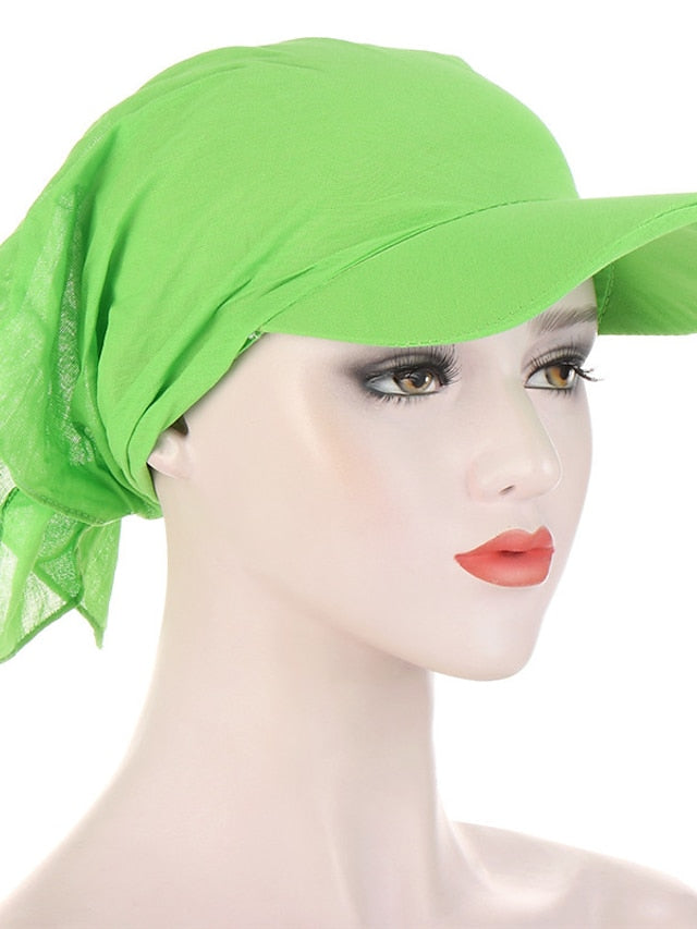 Women Classic Turban Hat Solid Color Outdoor Brim Sunshade Hats Female with Scarf Cap Soft Headscarf Beanie Baseball Cap for Women