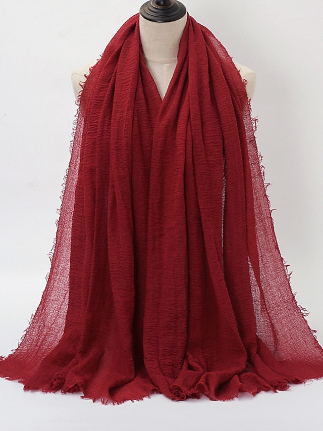 Plain Wrinkle Wrap Cotton Viscose Long Shawl Scarf Women Crinkle Hijab Shawl Muslim Head Hijab Scarf for Women