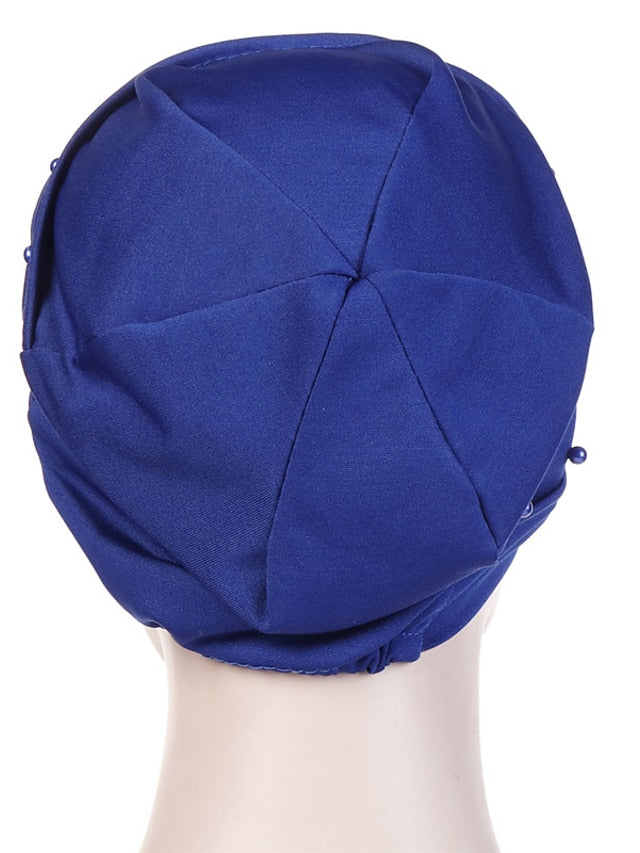 Fashion Muslim Women Turban Scarf Pearl Fold Turban Hat Cancer Chemo Beanies Cap Islamic Wrap Headscarf Musulman Femme Hijab Hair Accessories for Women