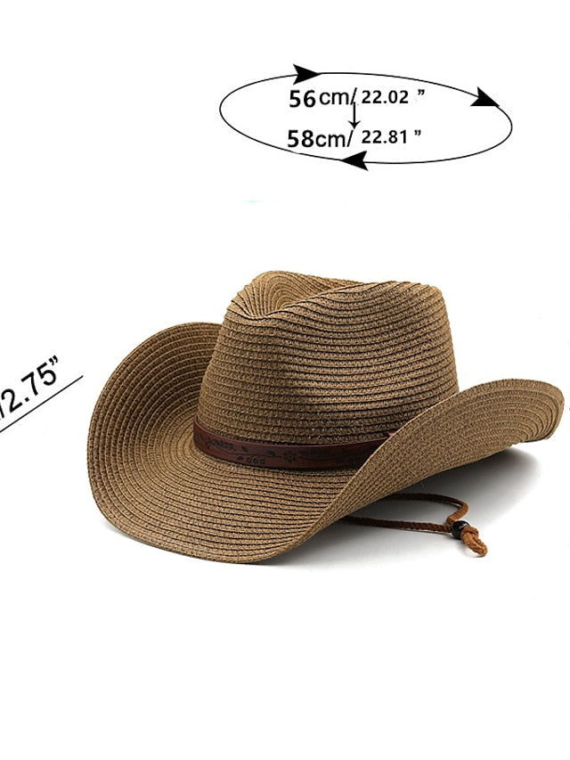 Summer Outdoor Men Women Western Cowboy Straw Hats Curled Brim Breathable Holiday Beach Jazz Cap Fishing Sun Protection Hat for Women