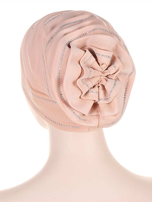Rhinestones Pleated Turban Cap African Hat Muslim Headscarf Bonnet Ladies Head Wraps for Women