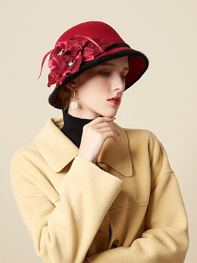 Party Hat Party Wedding Special Occasion Flower Flower Camel White Hat Gray Fall Winter Spring Holiday for Women