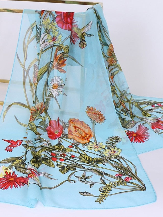 Scarves Shawl Gift Daily Holiday Flowers Chiffon Vacation Bohemia Sunscreen Outdoor Casual / Daily 1 PC for Women