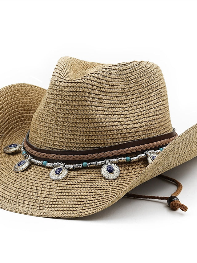 Black White Cowboy Hat Panama Jazz Straw Hat Summer Vacation Beach Hat Women Men Fashion Outdoor Sun Hat for Women
