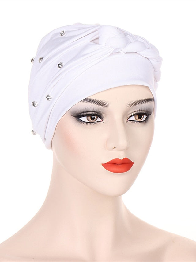 Bling Crystal with Braid Turbans For Women Muslim Turban Cap Islamic Head Wrap Indian Turbante Hat Hair Ready to Wear Hijabs for Women