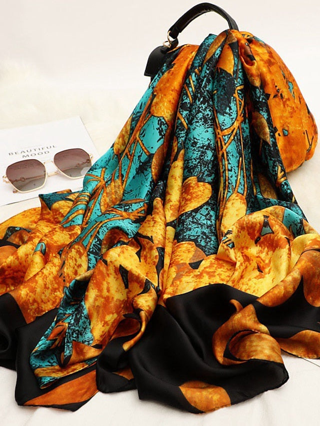 Women Silk Winter Scarf Fashion Print Lady Beach Shawl Scarves Hot Smooth Foulard Female Hijab for Women