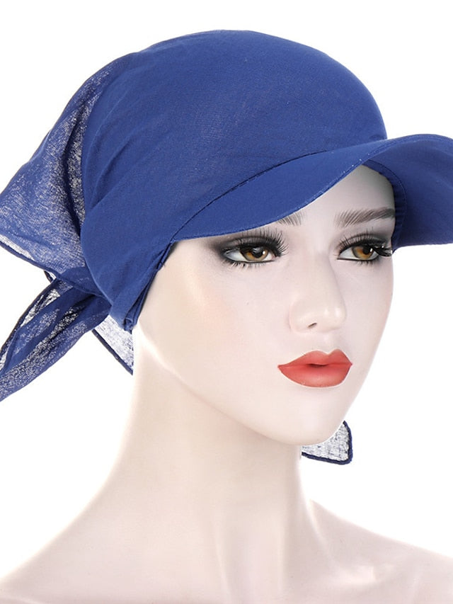 Women Classic Turban Hat Solid Color Outdoor Brim Sunshade Hats Female with Scarf Cap Soft Headscarf Beanie Baseball Cap for Women