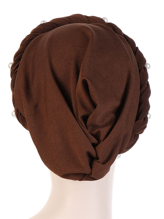 Women Fashion Pearls Muslim Scarf Hijabs Hat Women India Hat Solid Turban Hat Wrap Cap Head Scarf Headscarf Hat Female Hair Accessories for Women