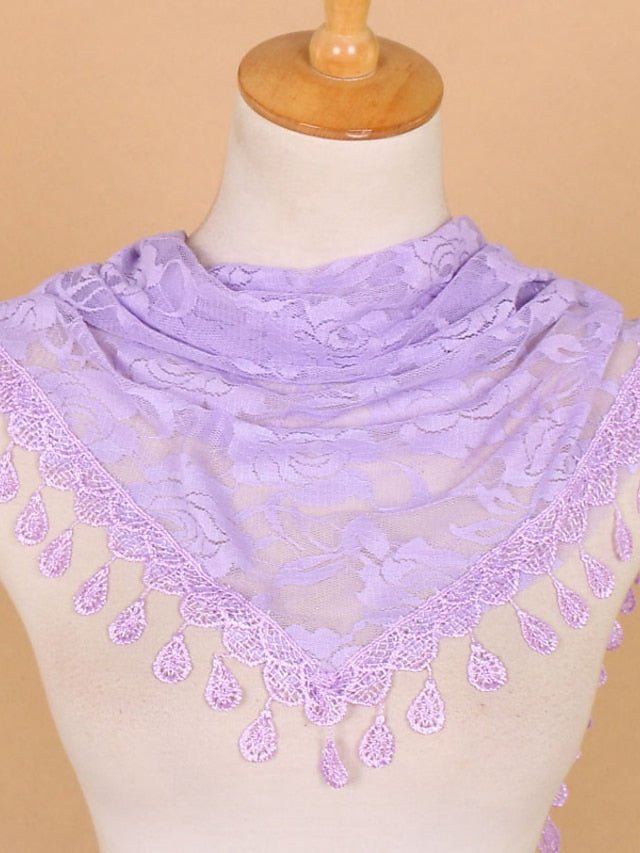 1pcs Solid Triangle Scarf for Church Shawl Catholic Church Prayer Shawl Hollow Floral Spanish Mantilla Lace Veil Wedding Cape for Women for Women