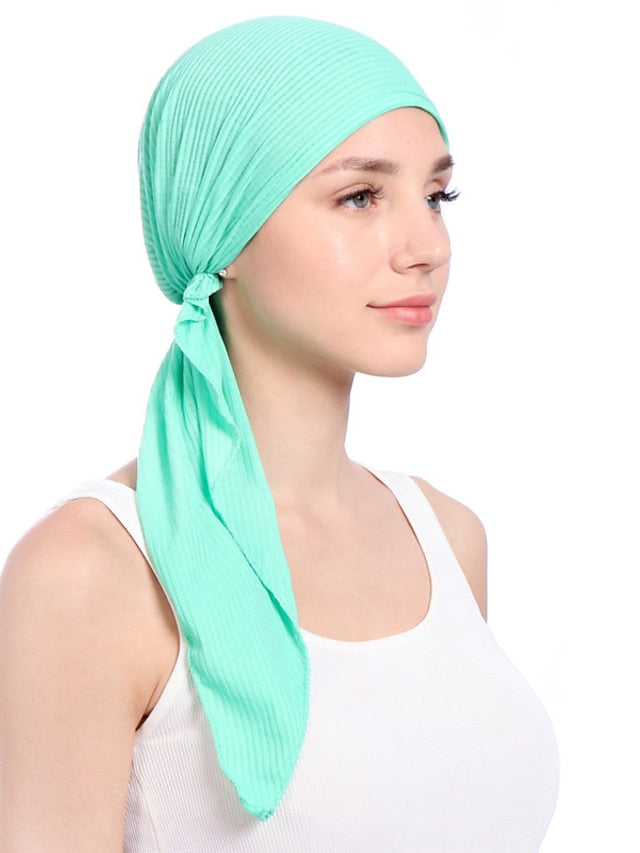 New Elastic Cotton Solid Color Wrap Head Scarf Hats Muslim Turban Bonnet For Women Inner Hijab Hat Fashion Female Turbantes Caps for Women