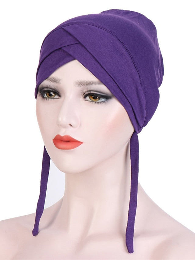 Muslim with Rope Scarf Hat Women Turban Soft Chemo Cap Hair Loss Islamic Headwrap Head Cover Wrap Caps Headwear Dubai Arab Bonnet New for Women