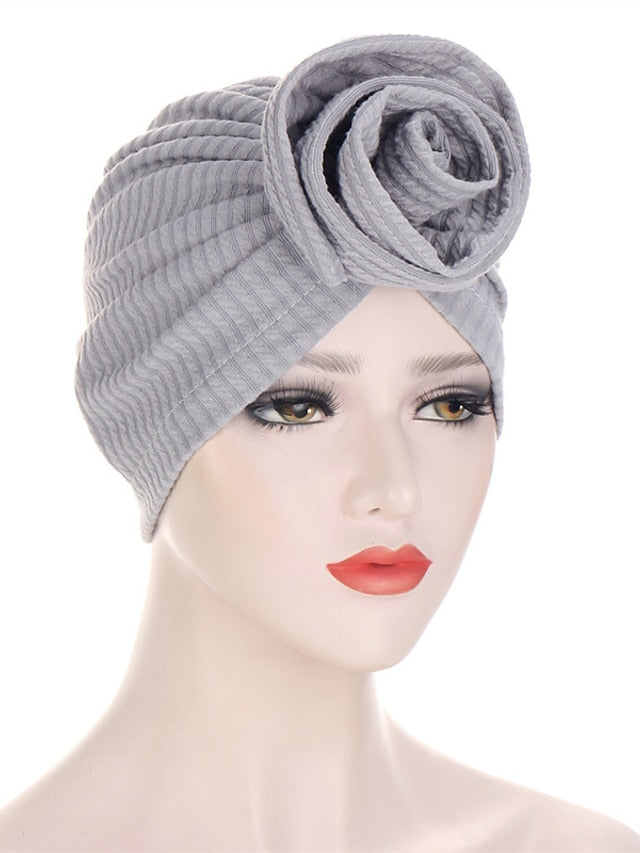 7 Colors Choice Fashion Muslim Women Big Flower Turban Hat Scarf Headwrap Hair Care Beanie Hijab Headwear Hair Accessories for Women