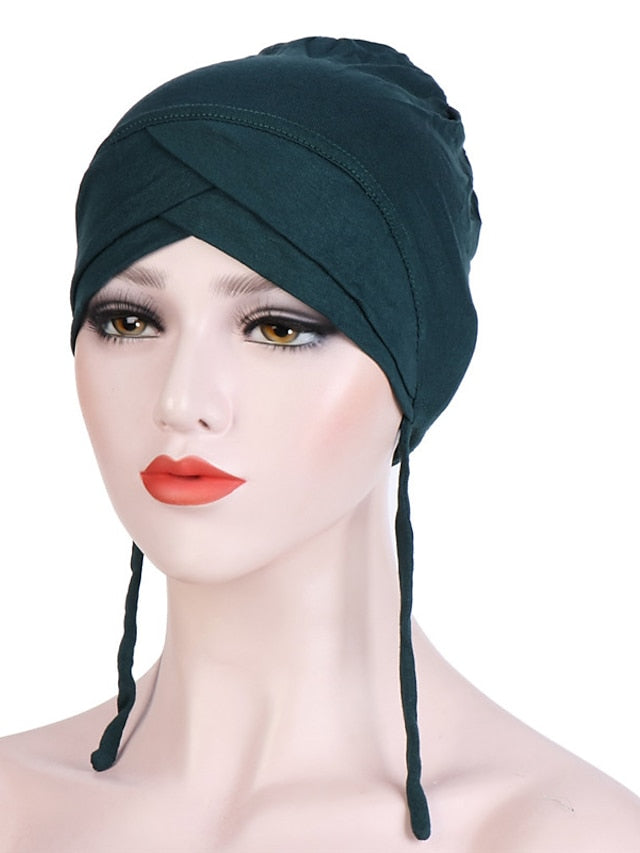 Muslim with Rope Scarf Hat Women Turban Soft Chemo Cap Hair Loss Islamic Headwrap Head Cover Wrap Caps Headwear Dubai Arab Bonnet New for Women