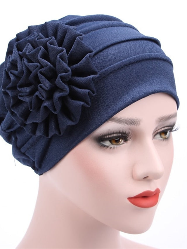 Hats Spring Summer Plain Color Floral Beanie Hat Muslim Stretch Turban Hat Cap Hair Loss Headwear Hijab Cap for Women
