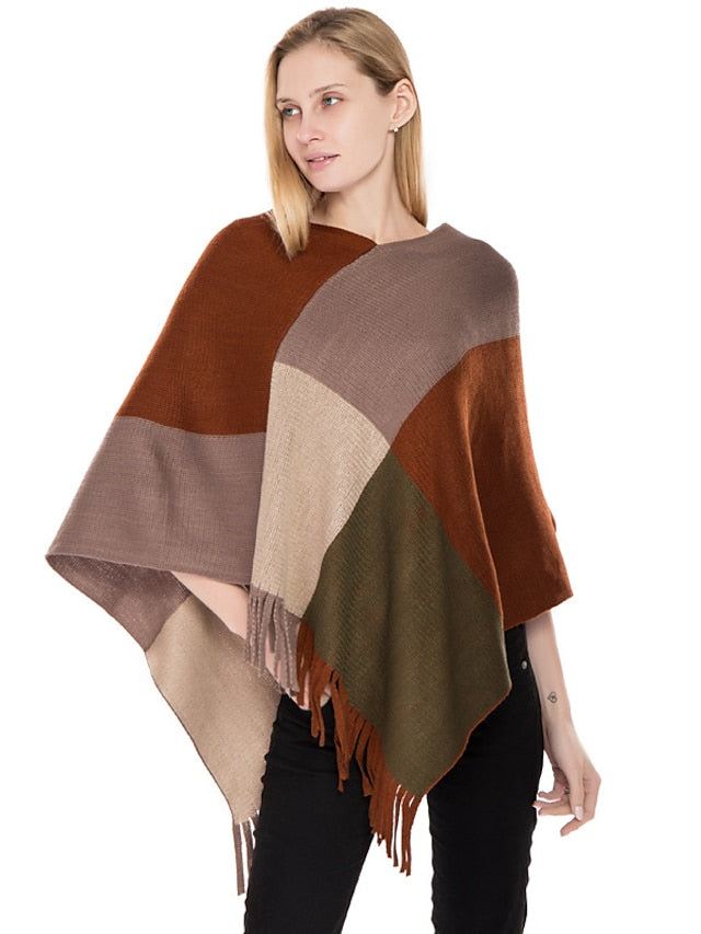 Shawl Wrap Poncho Ruana Cape Daily Holiday Cotton Polyester Casual Bohemia Warm 1 PC for Women