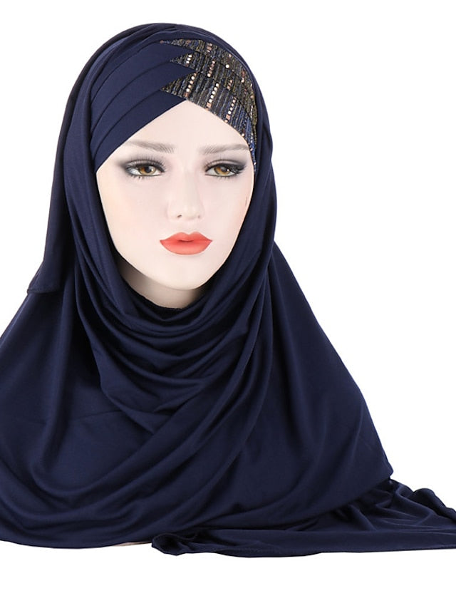 New Muslim Women Cross Soft Sleep Chemo Hat Beanie Women Soft Silk with Sequins Hijab Headwrap Headscarf Turban Hat Cap Headwear for Women