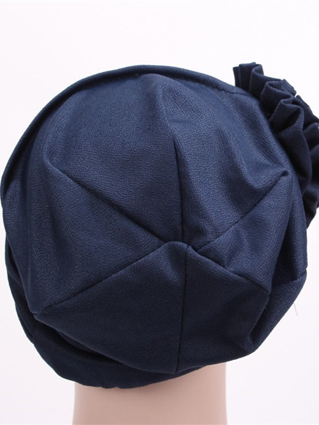 Hats Spring Summer Plain Color Floral Beanie Hat Muslim Stretch Turban Hat Cap Hair Loss Headwear Hijab Cap for Women