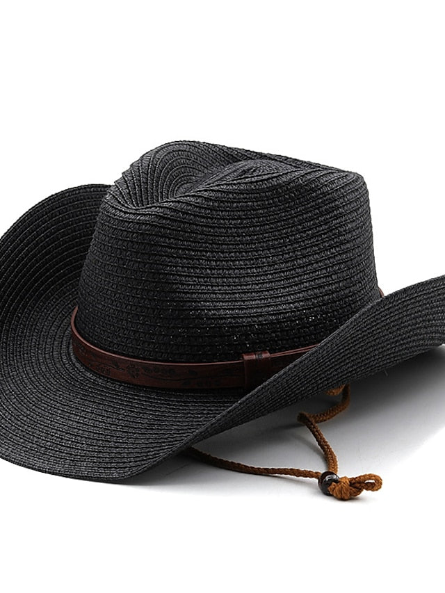 Summer Outdoor Men Women Western Cowboy Straw Hats Curled Brim Breathable Holiday Beach Jazz Cap Fishing Sun Protection Hat for Women