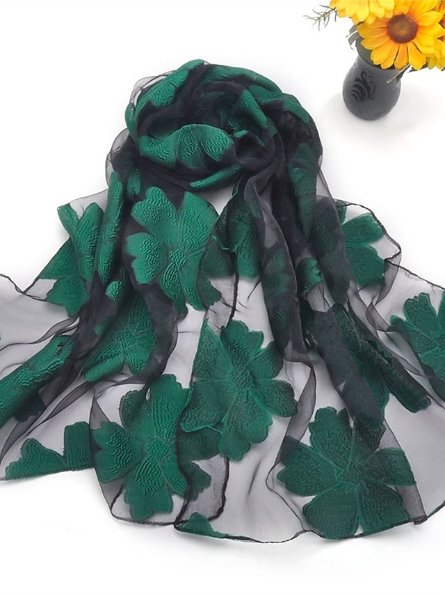 Shawls & Wraps Street Daily Date Wine Green Scarf Florals / Party / Silk / Cute / Fall / Winter for Women