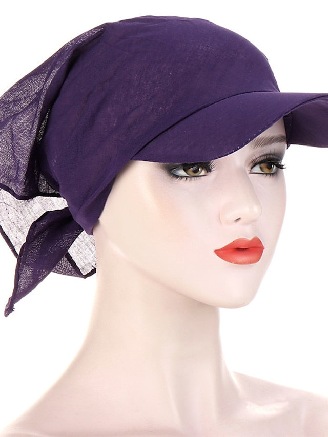 Women Classic Turban Hat Solid Color Outdoor Brim Sunshade Hats Female with Scarf Cap Soft Headscarf Beanie Baseball Cap for Women