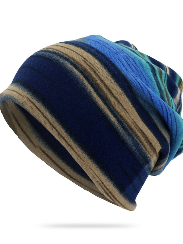 New Unisex Stripe Print Beanie Hat Women Soft Autumn Winter Warm Hat Scarf Casual Outdoor Hip Hop Cap for Women