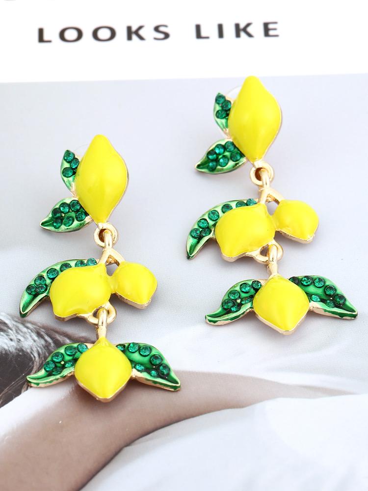 Pendientes colgantes de diamante con forma de limonero
