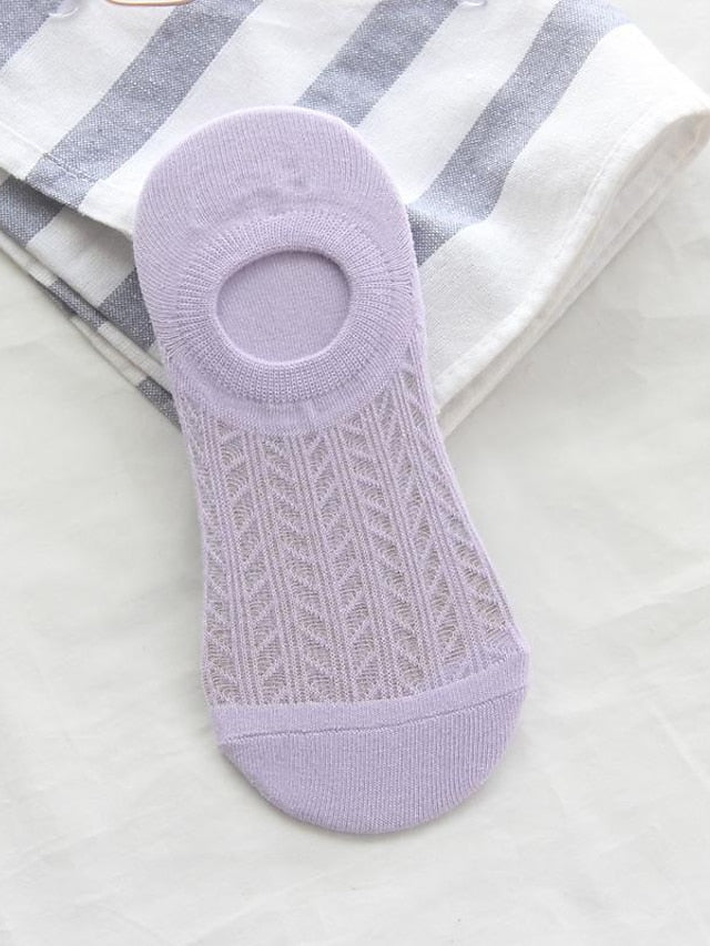 socks women spring and summer new glass silk ladies non-slip invisible socks cotton hollow mesh air conditioning socks boat socks women for Women