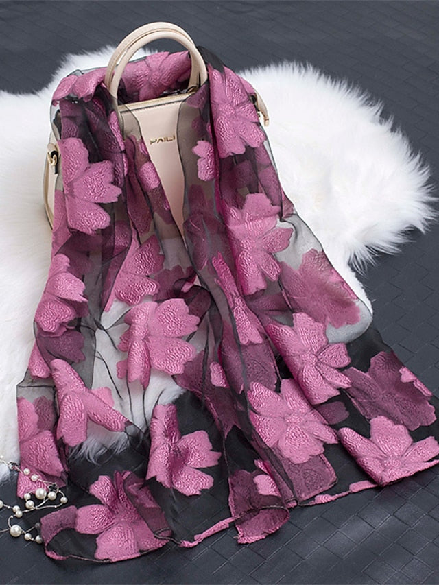 Fashion Women Scarf Summer Thin Breathable Scarves for Lady Shawls and Wraps Organza Hollowed Flowers Beach Stoles Bandana Foulard for Women
