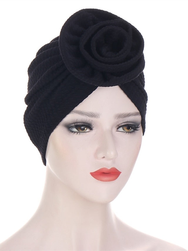 7 Colors Choice Fashion Muslim Women Big Flower Turban Hat Scarf Headwrap Hair Care Beanie Hijab Headwear Hair Accessories for Women