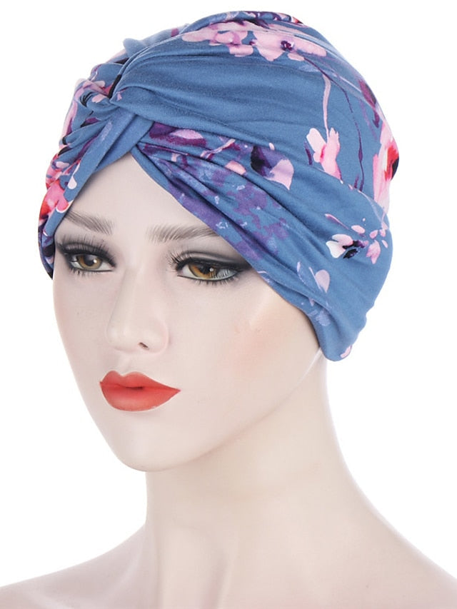 Women Muslim Daily Turban Folding Cross Knotted Hair Scarf Elastic Head Wrap Headwear Bandanas Lady Hair Hats Beanie Hair Loss Accessories for Women