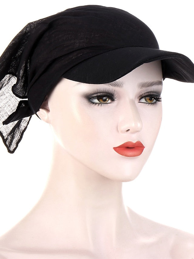 Women Classic Turban Hat Solid Color Outdoor Brim Sunshade Hats Female with Scarf Cap Soft Headscarf Beanie Baseball Cap for Women