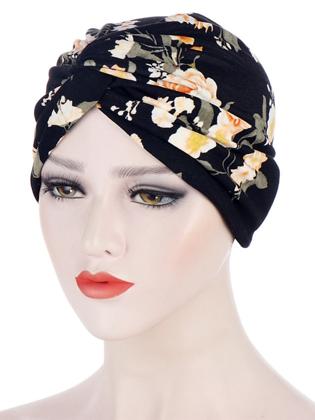 Women Muslim Daily Turban Folding Cross Knotted Hair Scarf Elastic Head Wrap Headwear Bandanas Lady Hair Hats Beanie Hair Loss Accessories for Women