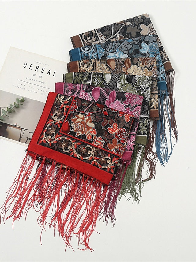 Fashion Women Viscose Scarf Laser Cut Lace Floral Patchwork Tassel Hijab Shawls and Wraps Female Foulards Echarpe for Women