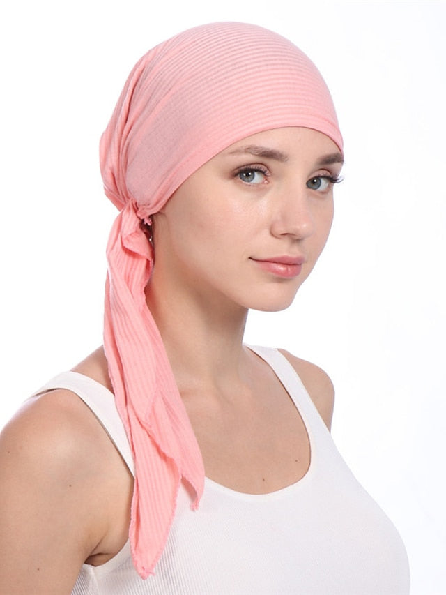 New Elastic Cotton Solid Color Wrap Head Scarf Hats Muslim Turban Bonnet For Women Inner Hijab Hat Fashion Female Turbantes Caps for Women