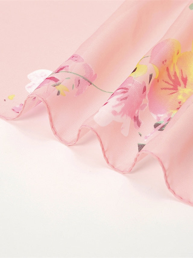 Spring Summer Fashion Floral Thin Style Chiffon Shawl Scarf Lady Print Soft Holiday Beach-up Wrap 150*50Cm for Women