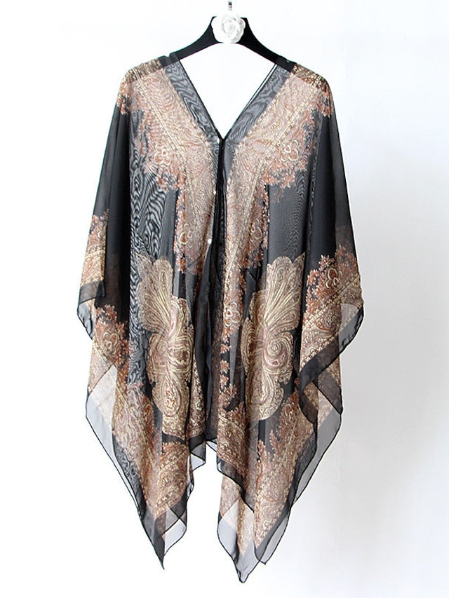 Fashion Women Scarf Shawl Poncho Printed Sunscreen Scarf Sun Protection Shawl Beach Shawl Bikini Cover Soft Comfortable for Women