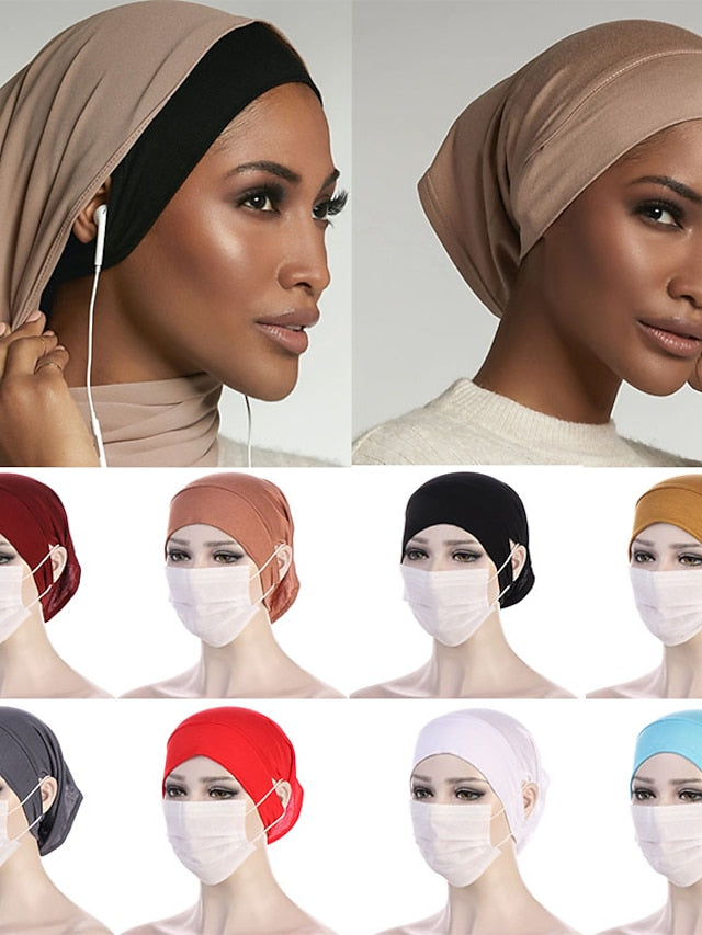 Soft Hood With Pierced Ears Inner Hijab Caps Muslim Stretch Turban Cap Islamic Underscarf Bonnet Hat Female Turbante for Women