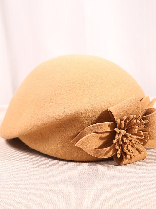 Hat Beret Hat Black Wine Camel Outdoor Street Dailywear Flower Pure Color Warm Breathable for Women