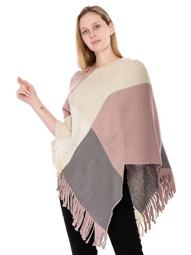 Shawl Wrap Poncho Ruana Cape Daily Holiday Cotton Polyester Casual Bohemia Warm 1 PC for Women