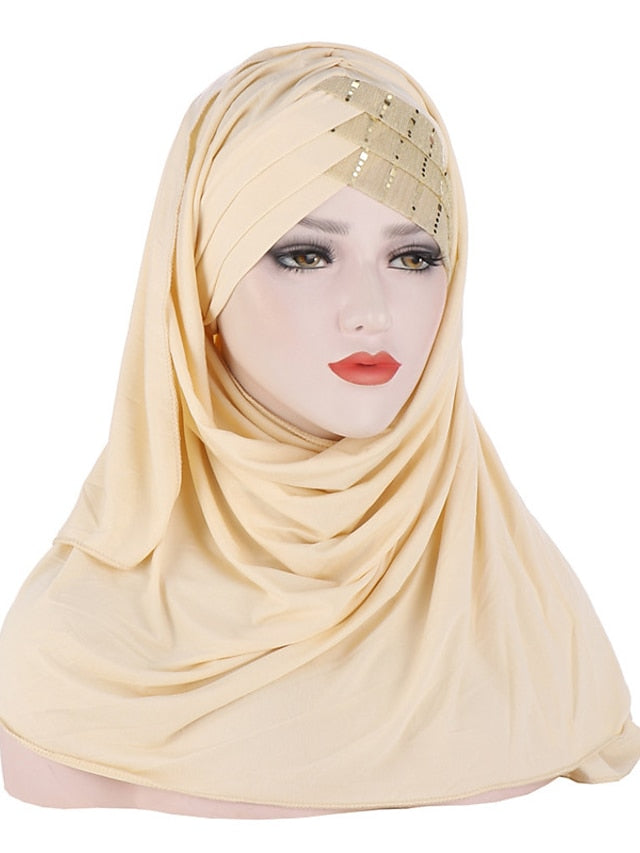 New Muslim Women Cross Soft Sleep Chemo Hat Beanie Women Soft Silk with Sequins Hijab Headwrap Headscarf Turban Hat Cap Headwear for Women
