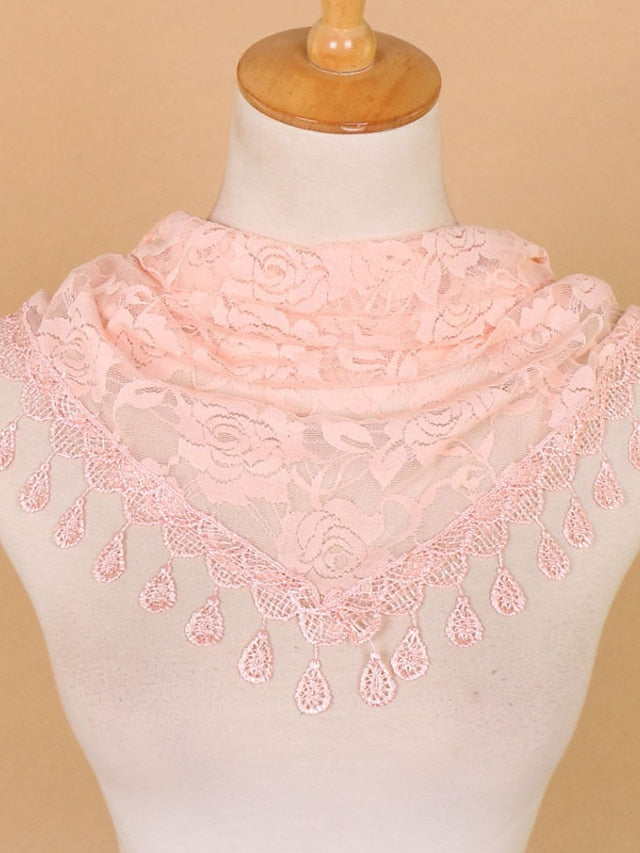 1pcs Solid Triangle Scarf for Church Shawl Catholic Church Prayer Shawl Hollow Floral Spanish Mantilla Lace Veil Wedding Cape for Women for Women