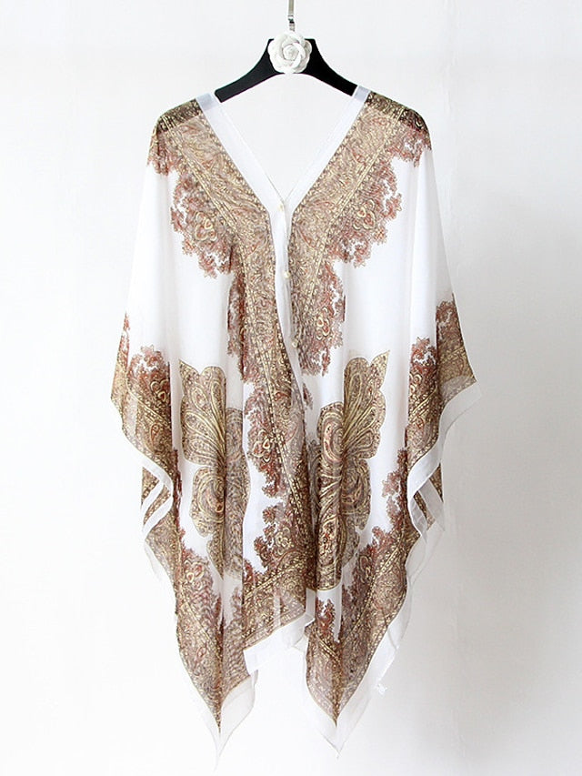 Fashion Women Scarf Shawl Poncho Printed Sunscreen Scarf Sun Protection Shawl Beach Shawl Bikini Cover Soft Comfortable for Women
