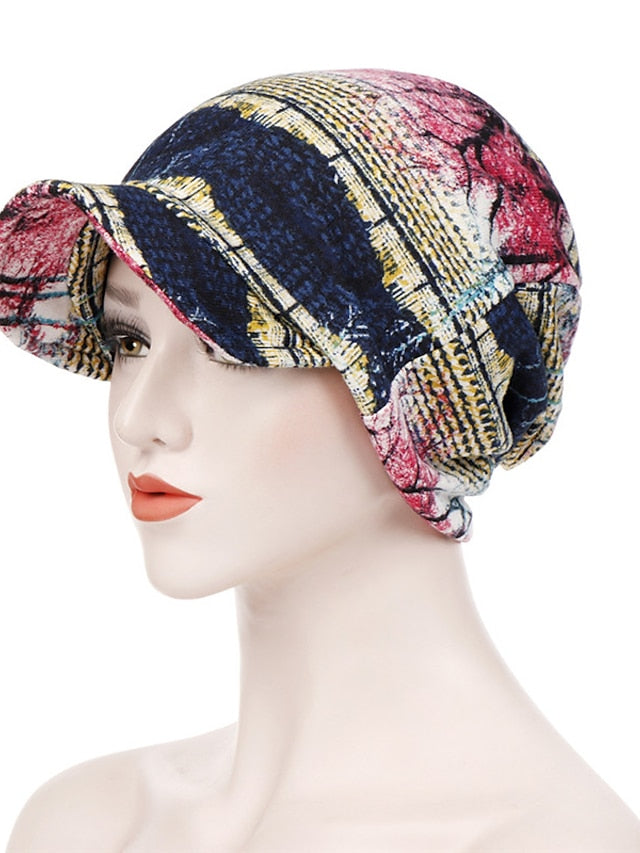 Print Beanies Hat Female Autumn Winter Cotton Baseball Hats Ponytail Vintage Warm Turban Cap Visors Caps for Women