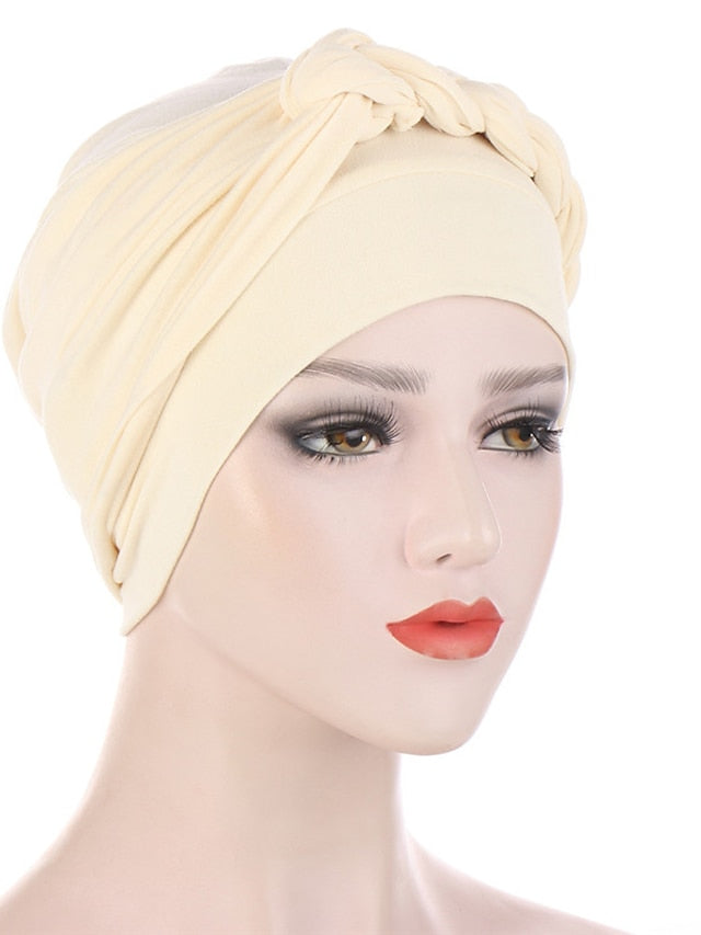 Women Lady Muslim One Half Braid Head Turban Wrap Cover Soft Hat Hair Loss Bonnet Beanies for Women