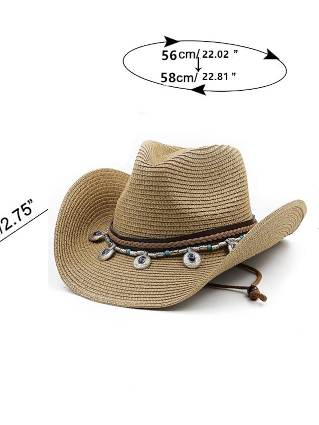 Black White Cowboy Hat Panama Jazz Straw Hat Summer Vacation Beach Hat Women Men Fashion Outdoor Sun Hat for Women