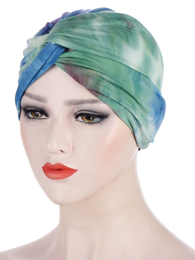 Women Muslim Daily Turban Folding Cross Knotted Hair Scarf Elastic Head Wrap Headwear Bandanas Lady Hair Hats Beanie Hair Loss Accessories for Women